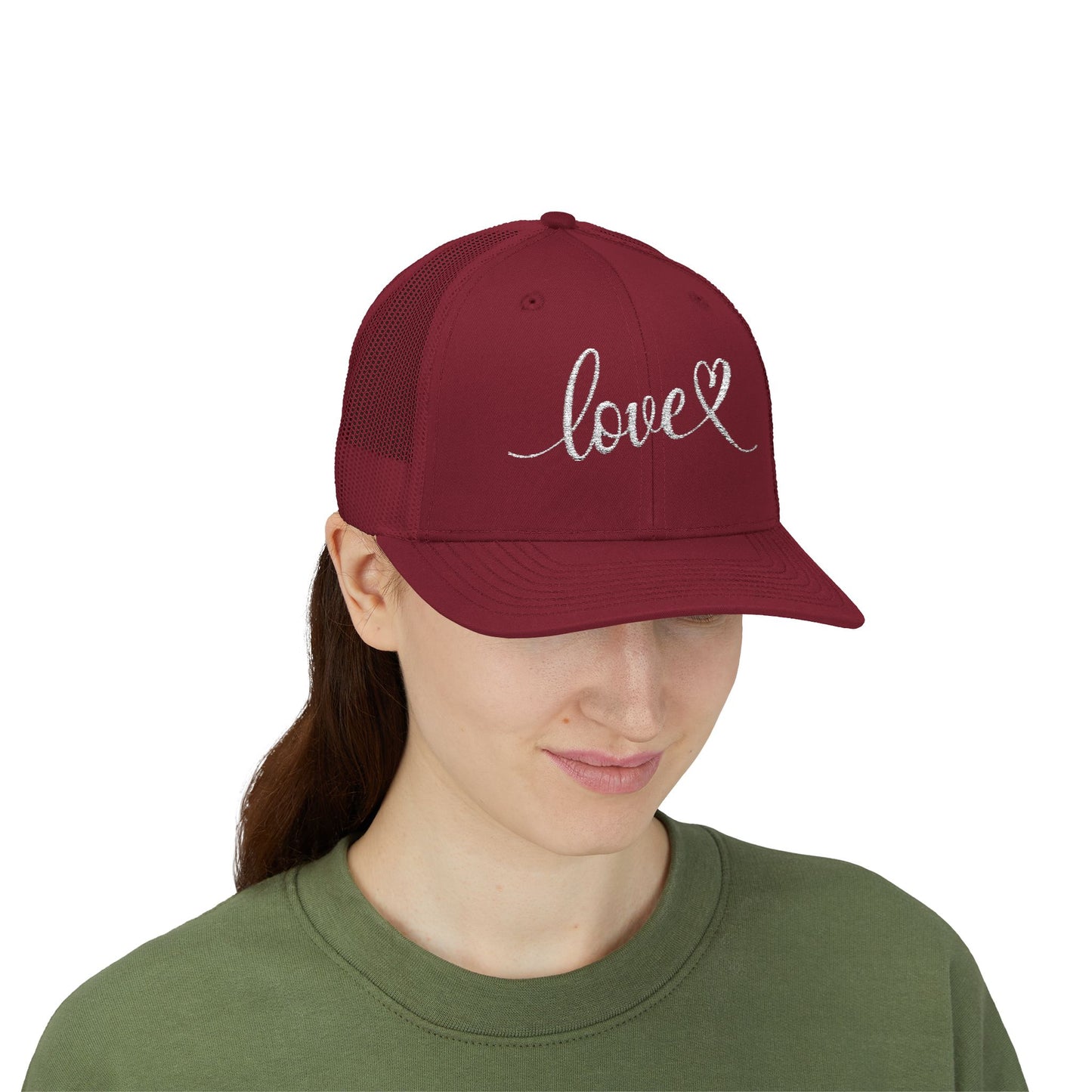 Love Script Snapback Trucker Cap | Sparkle Heart Embroidery