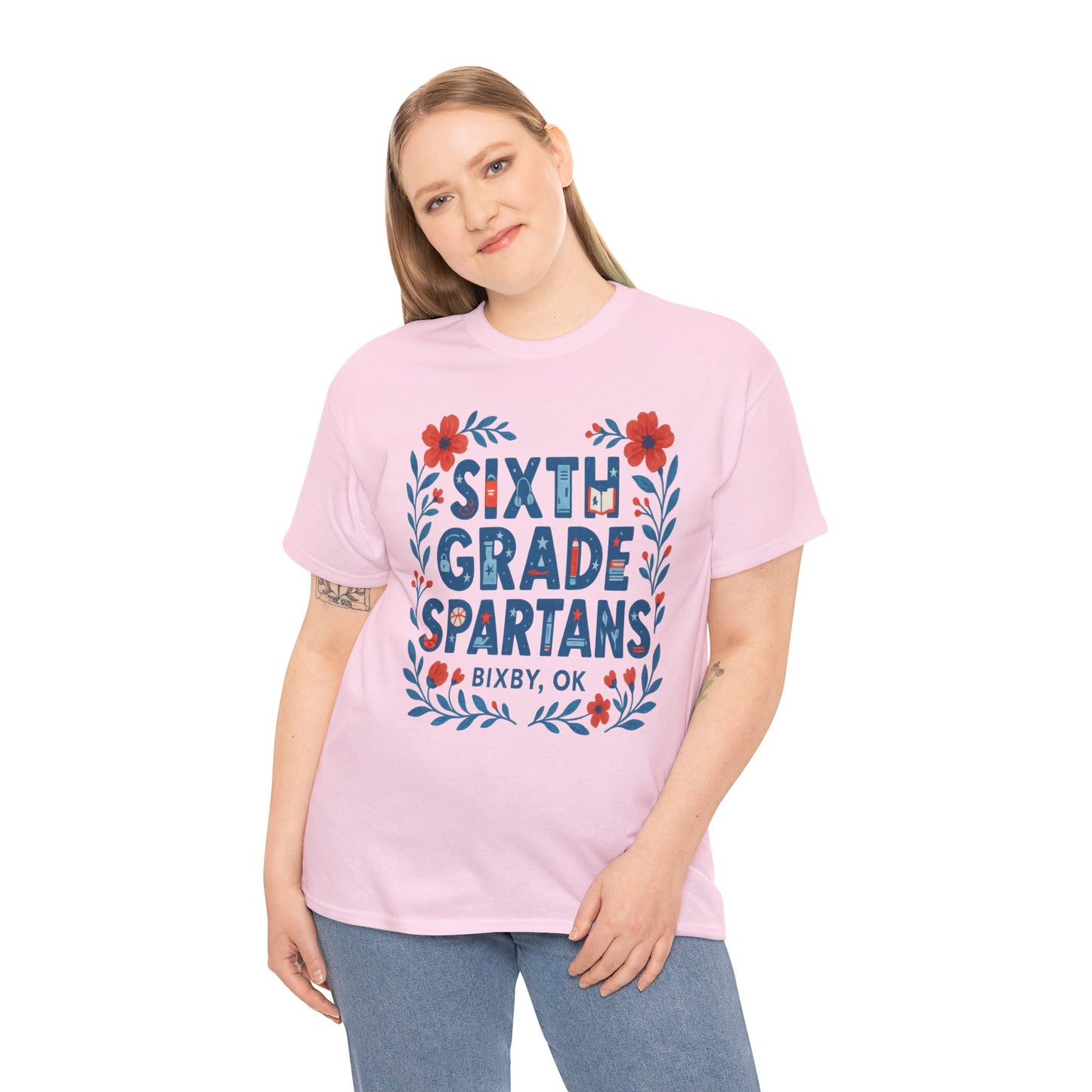 Floral Sixth Grade Spartan Gildan Tee