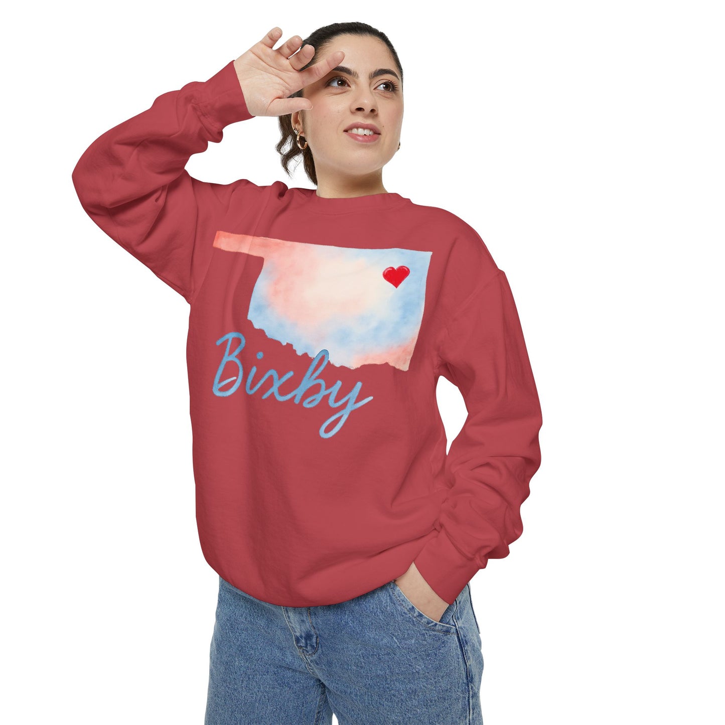 Bixby OK Heart Watercolor Comfort Colors Sweatshirt