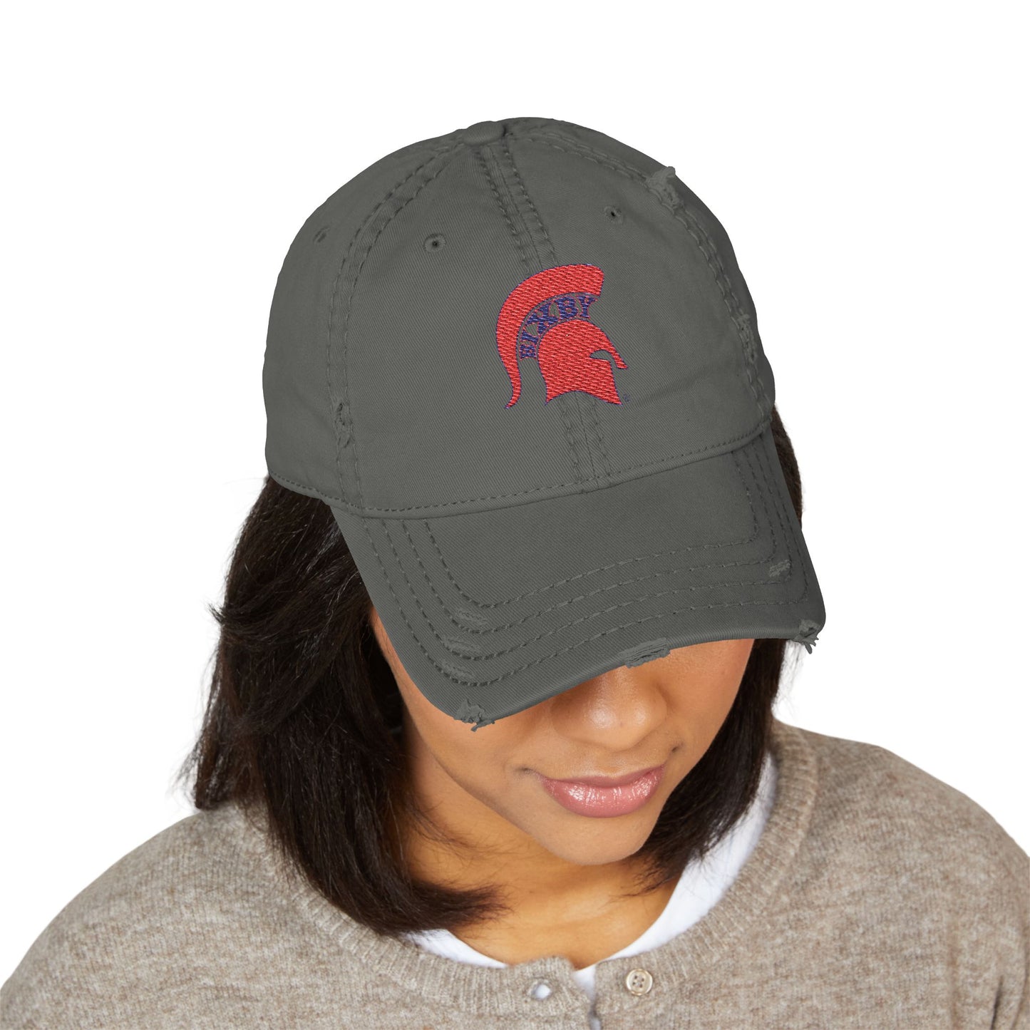 Spartan Red Logo Embroidered Distressed Classic Ballcap