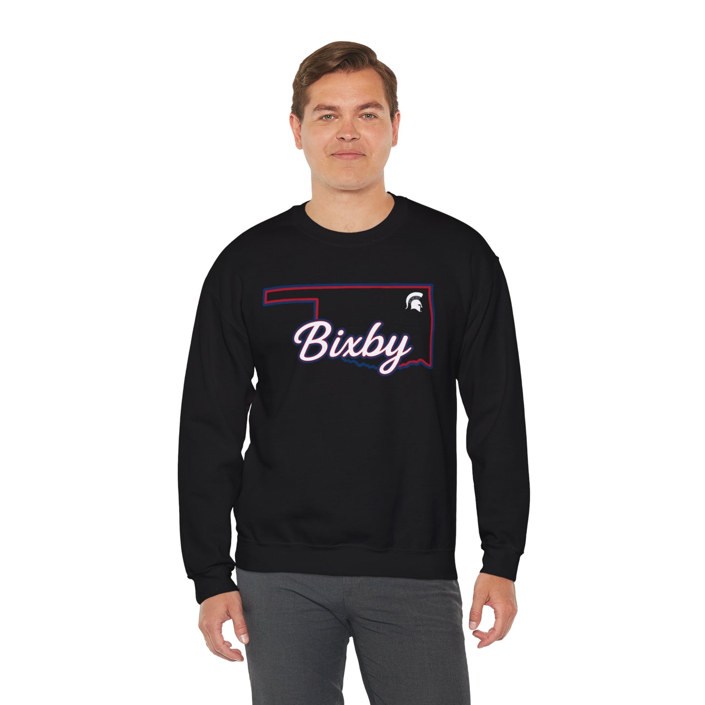 Bixby OK White Spartan Logo Gildan Sweatshirt
