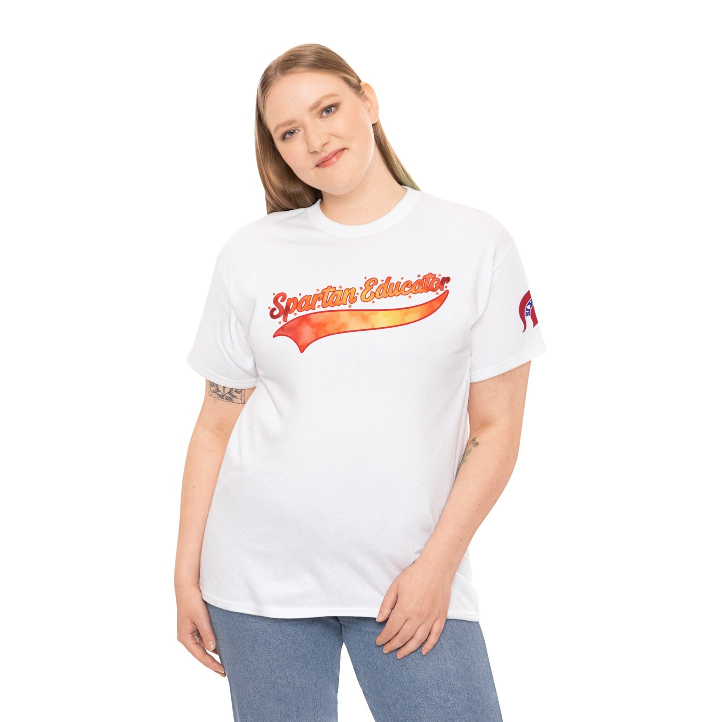 Spartan Educator Fall Design Gildan Tee With Sleeve Logo