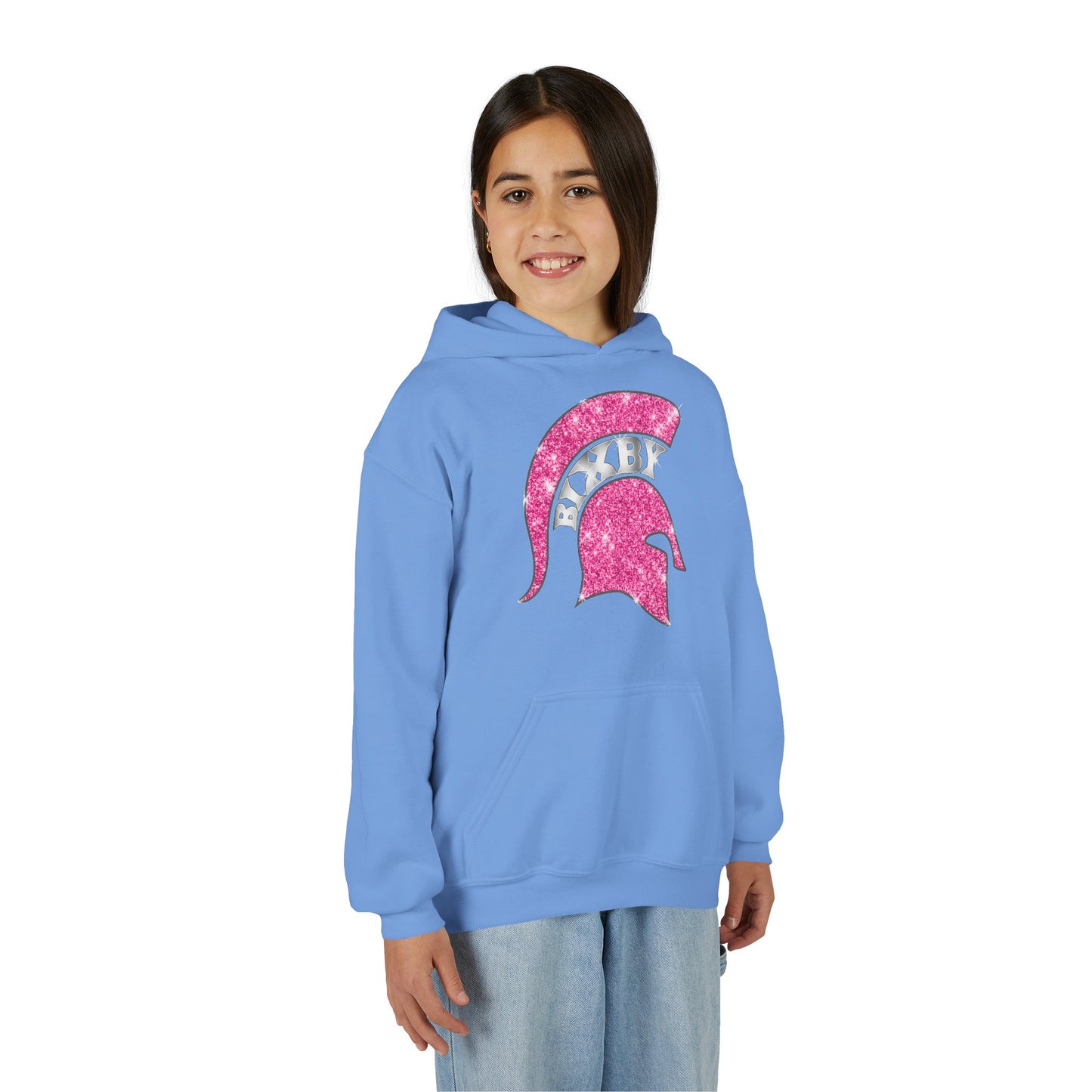 Bixby Spartan Pink Helmet Bling Youth Gildan Hoodie