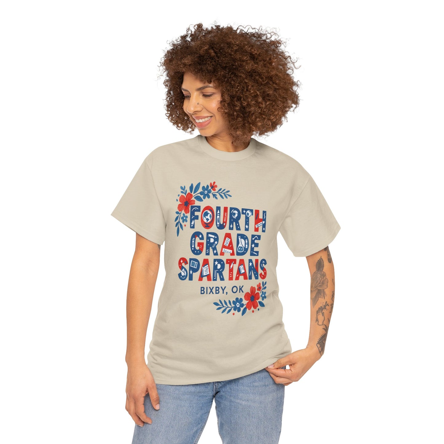 Fourth Grade Floral Teacher Gildan Tee