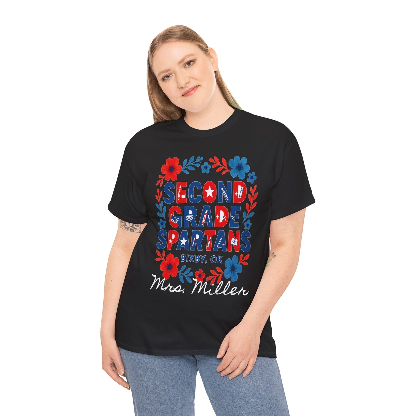 Floral Second Grade Spartan Gildan Tee