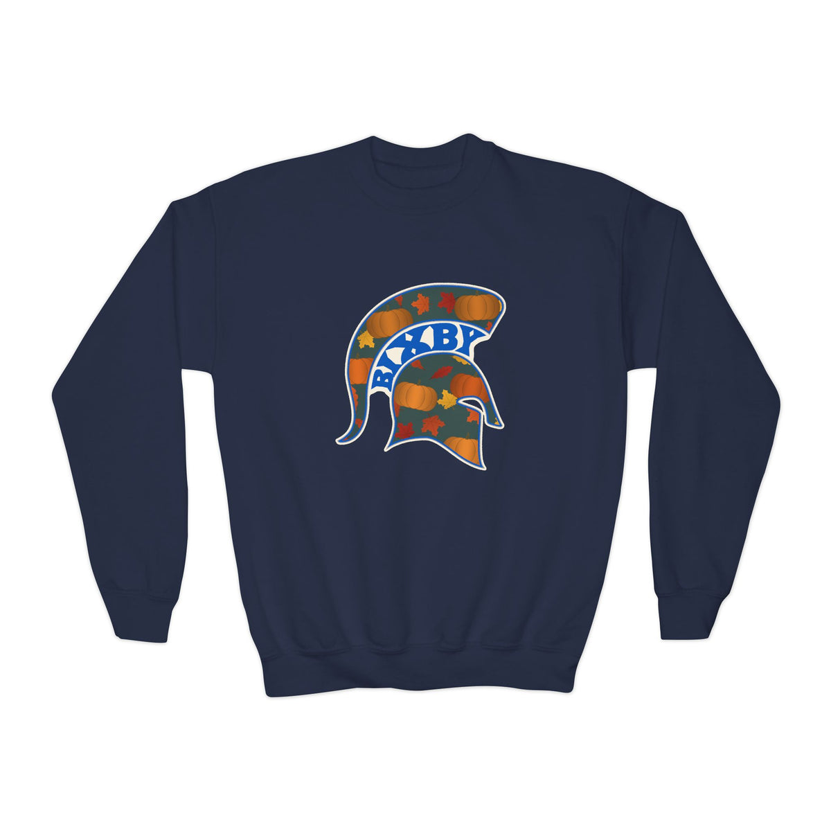 Bixby Spartans Pumpkin Patch Helmet Youth Sweatshirt – Kids Fall Crewneck