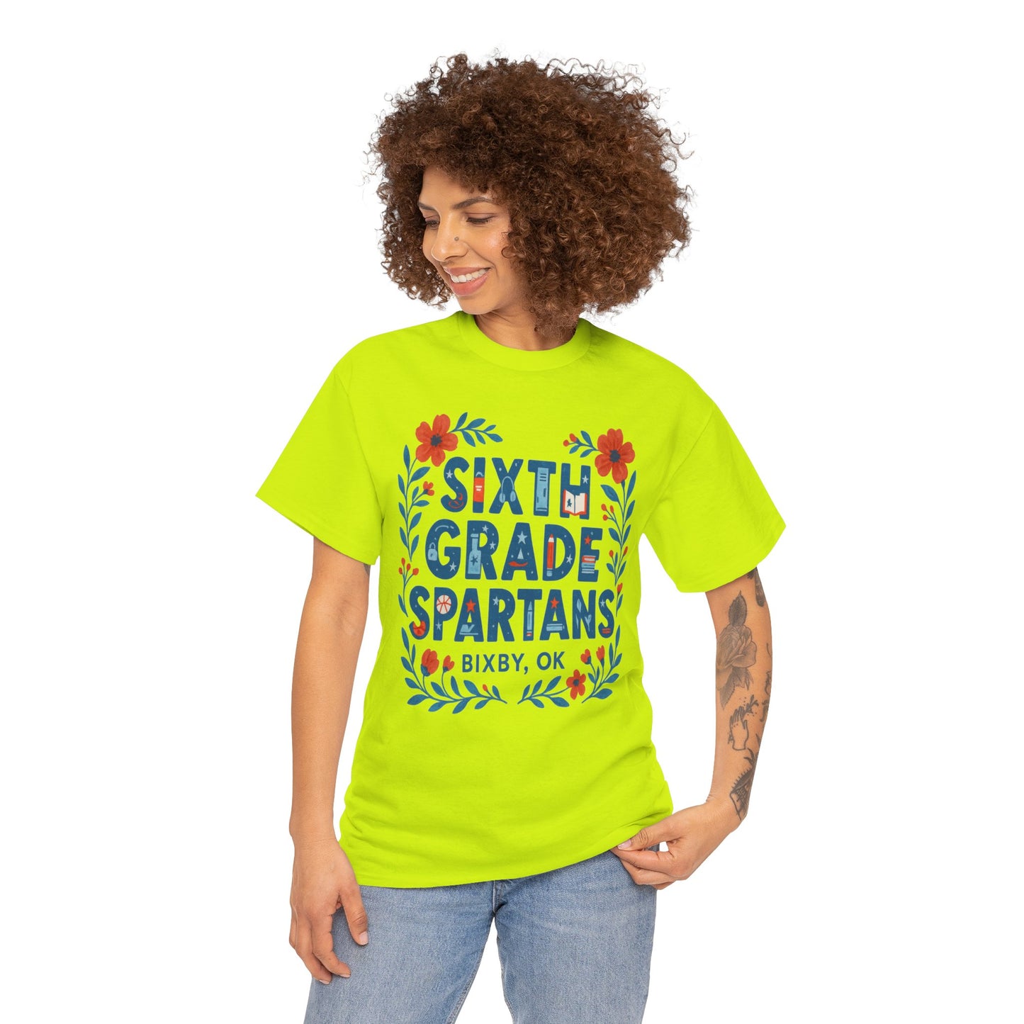 Floral Sixth Grade Spartan Gildan Tee