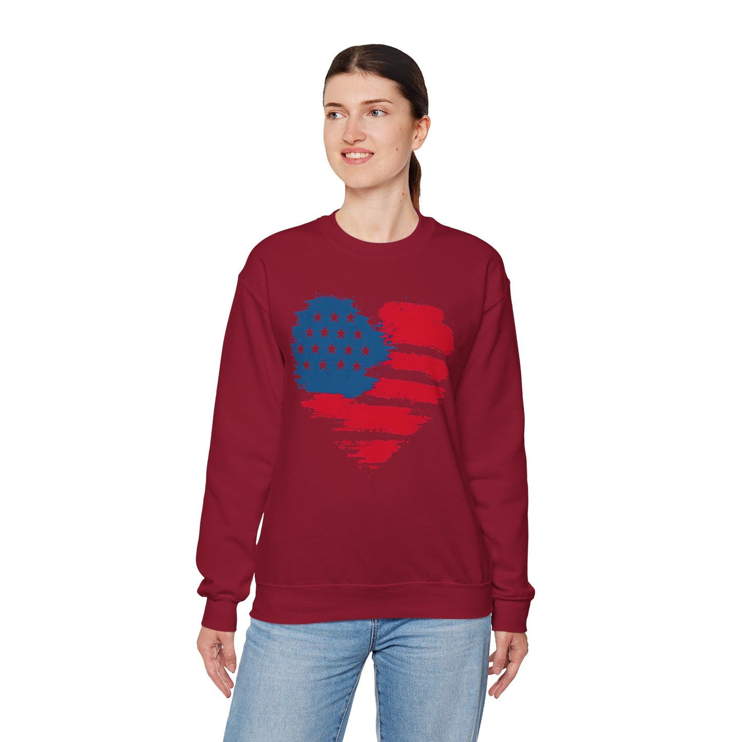 American Flag Heart Sweatshirt | Patriotic USA Brush Stroke Heart
