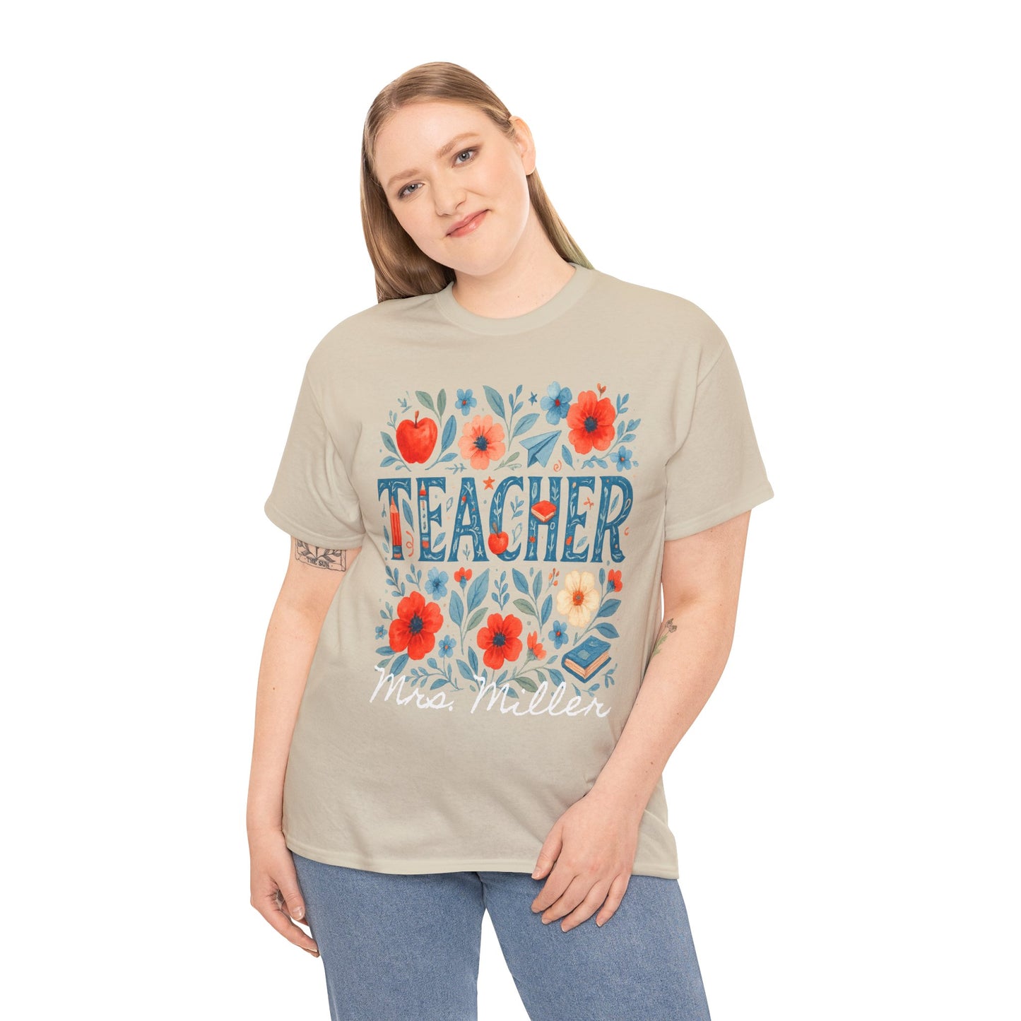 Floral Personalized Teacher Spartan Gildan Tee