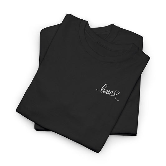 Minimalist Love Script Heart Embroidered Tee | Valentine's Shirt