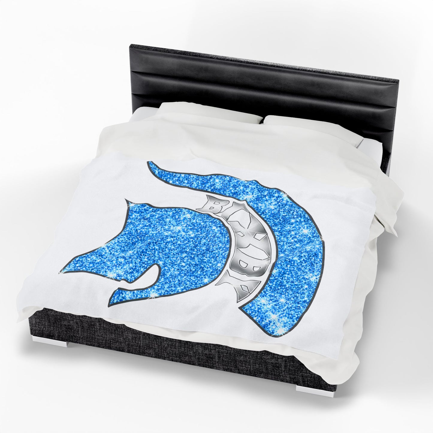 Spartan Blue Bling Logo Velveteen Plush Blanket