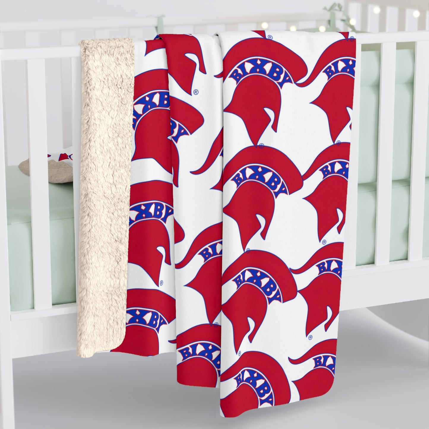 Spartan Red Small Pattern Logo Comfy Sherpa Fleece Blanket