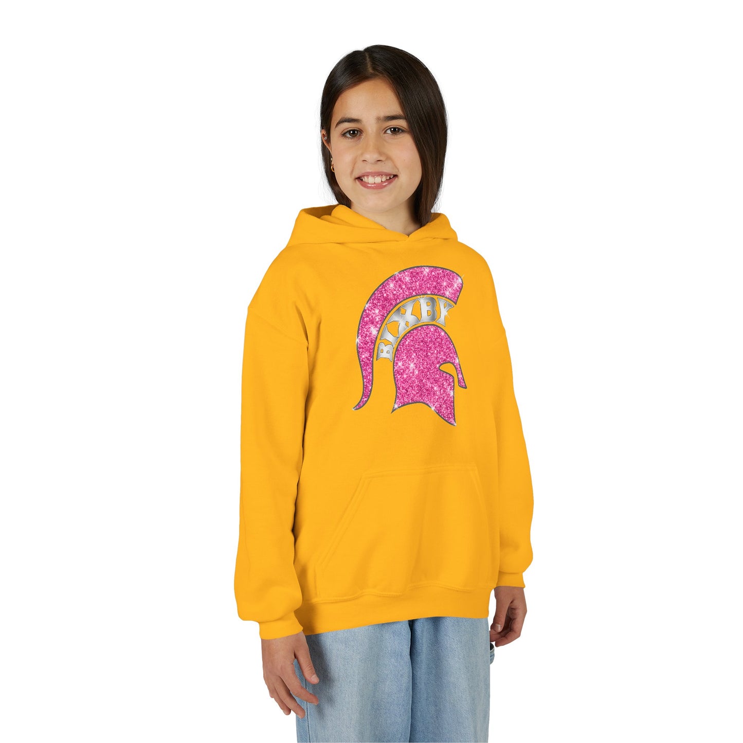 Bixby Spartan Pink Helmet Bling Youth Gildan Hoodie