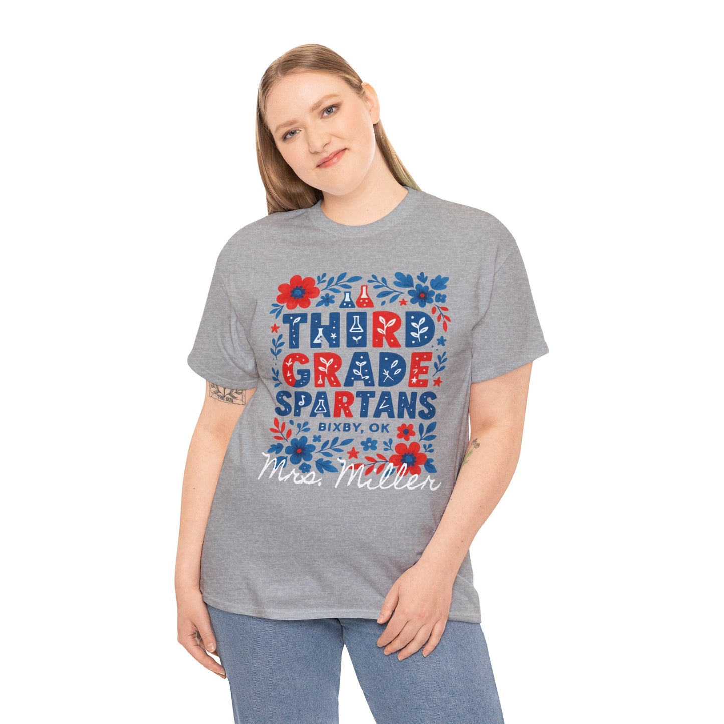 Floral Third Grade Spartan Gildan Tee