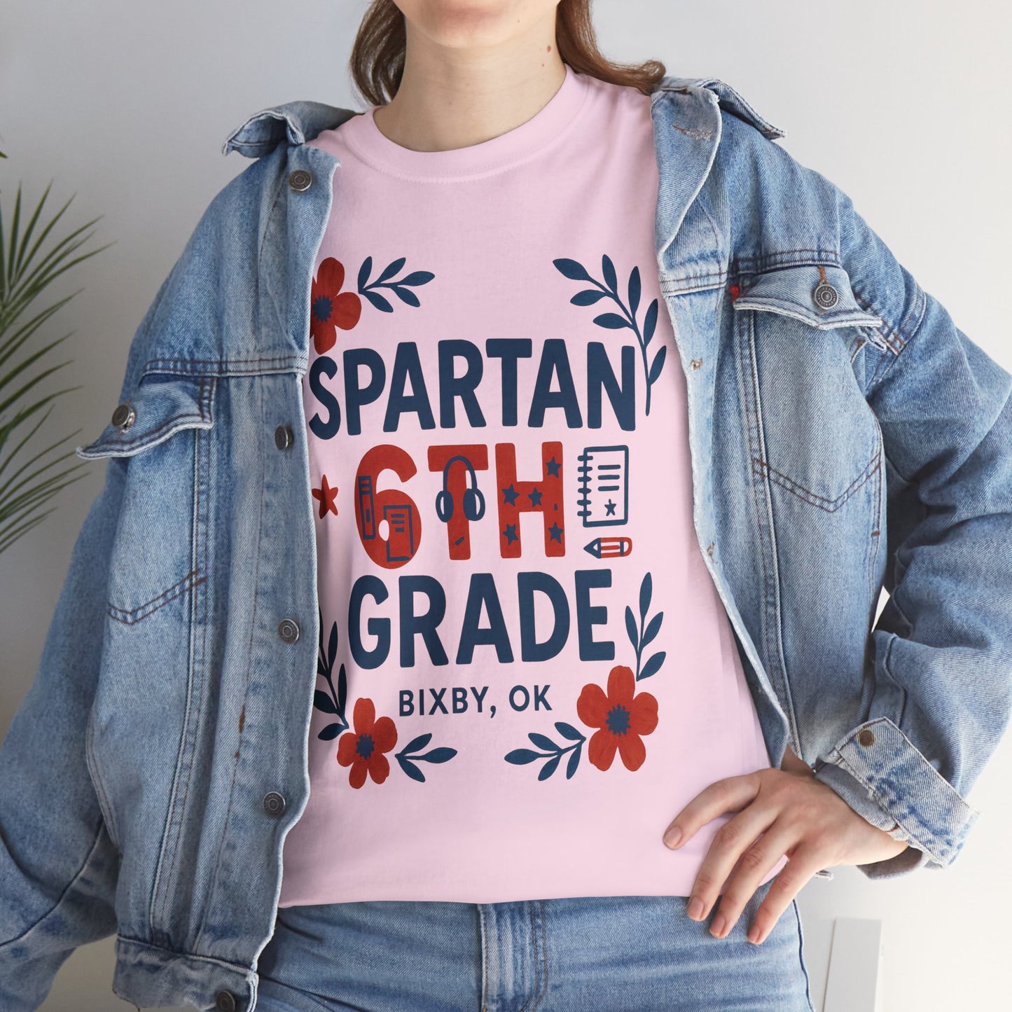 Floral Sixth Grade Spartan Gildan Tee