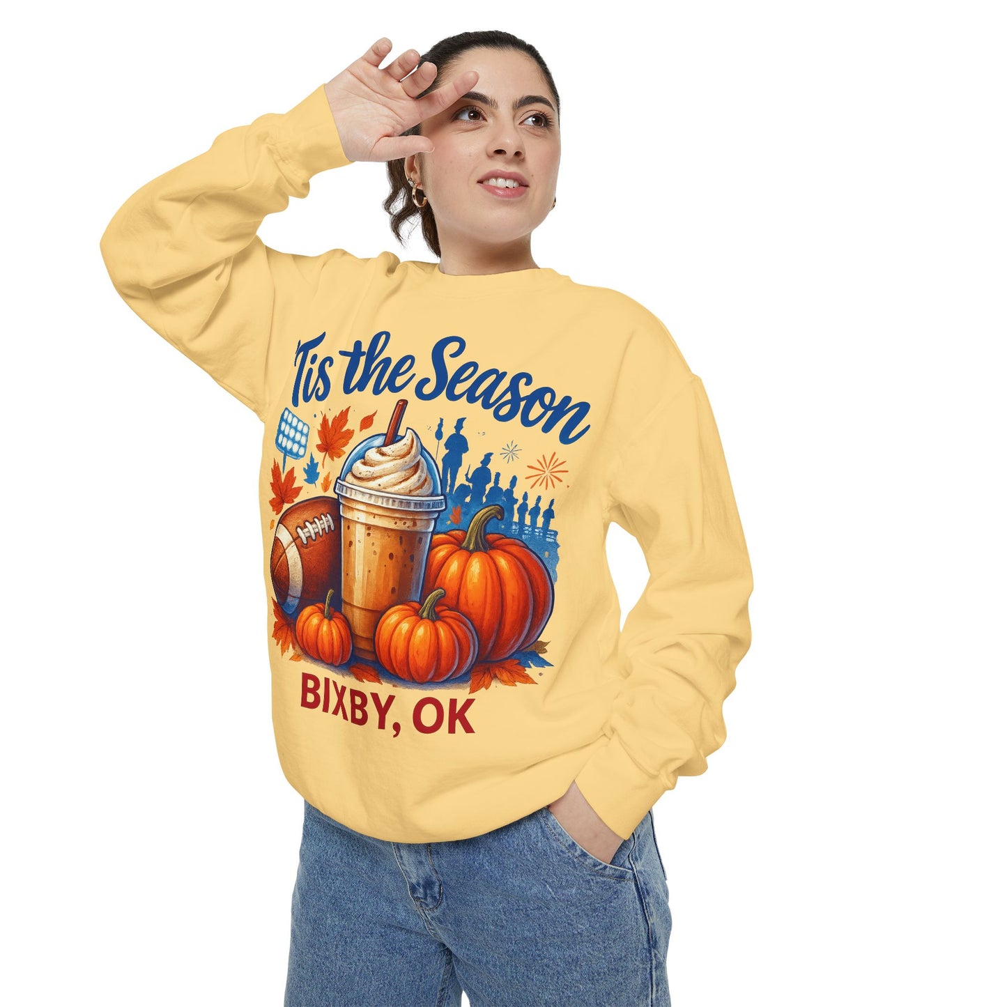 Bixby Football Mom Pumpkin Spice Comfort Colors Sweatshirt