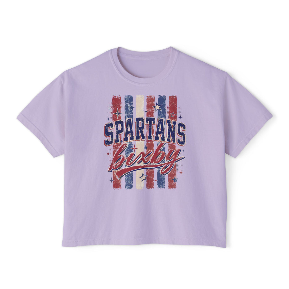Bixby Spartans Lucky Boxy Vintage Red & Blue Patriot Stripes Tee