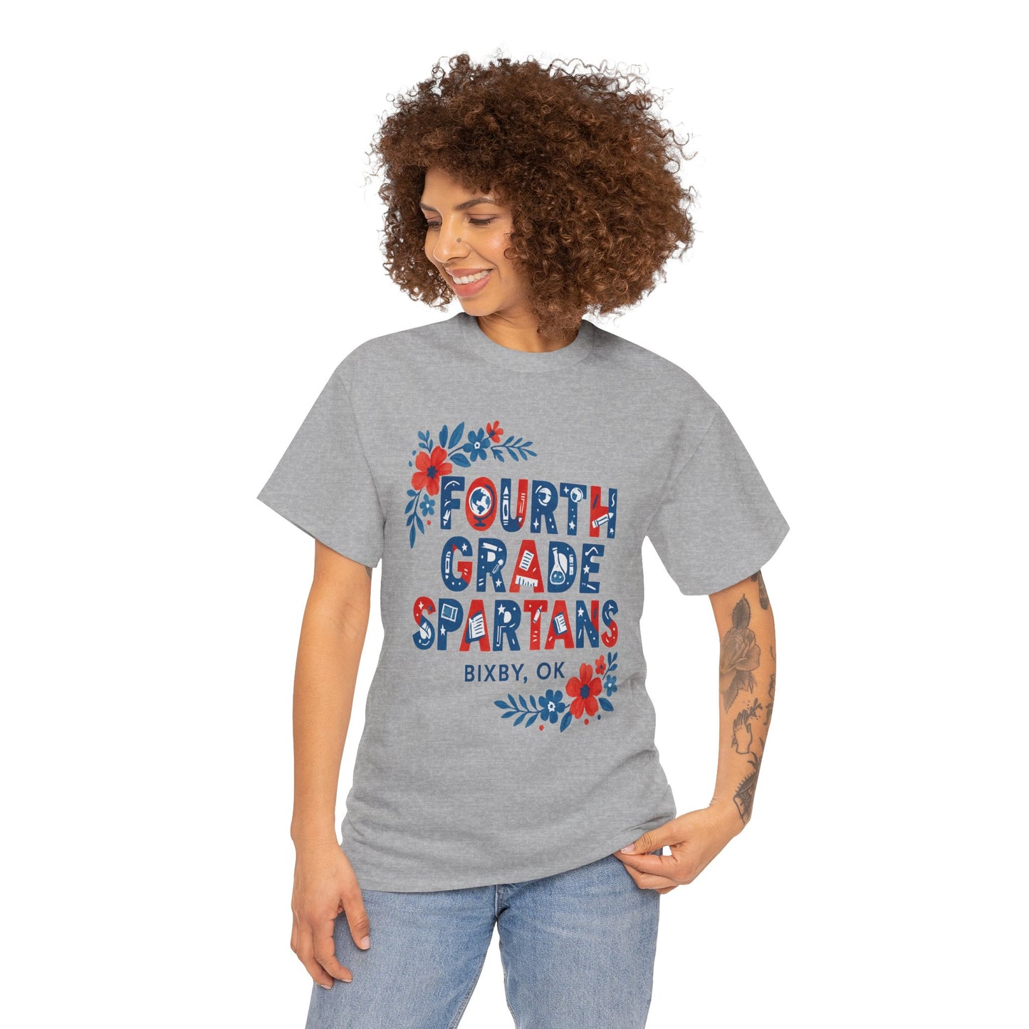 Fourth Grade Floral Teacher Gildan Tee