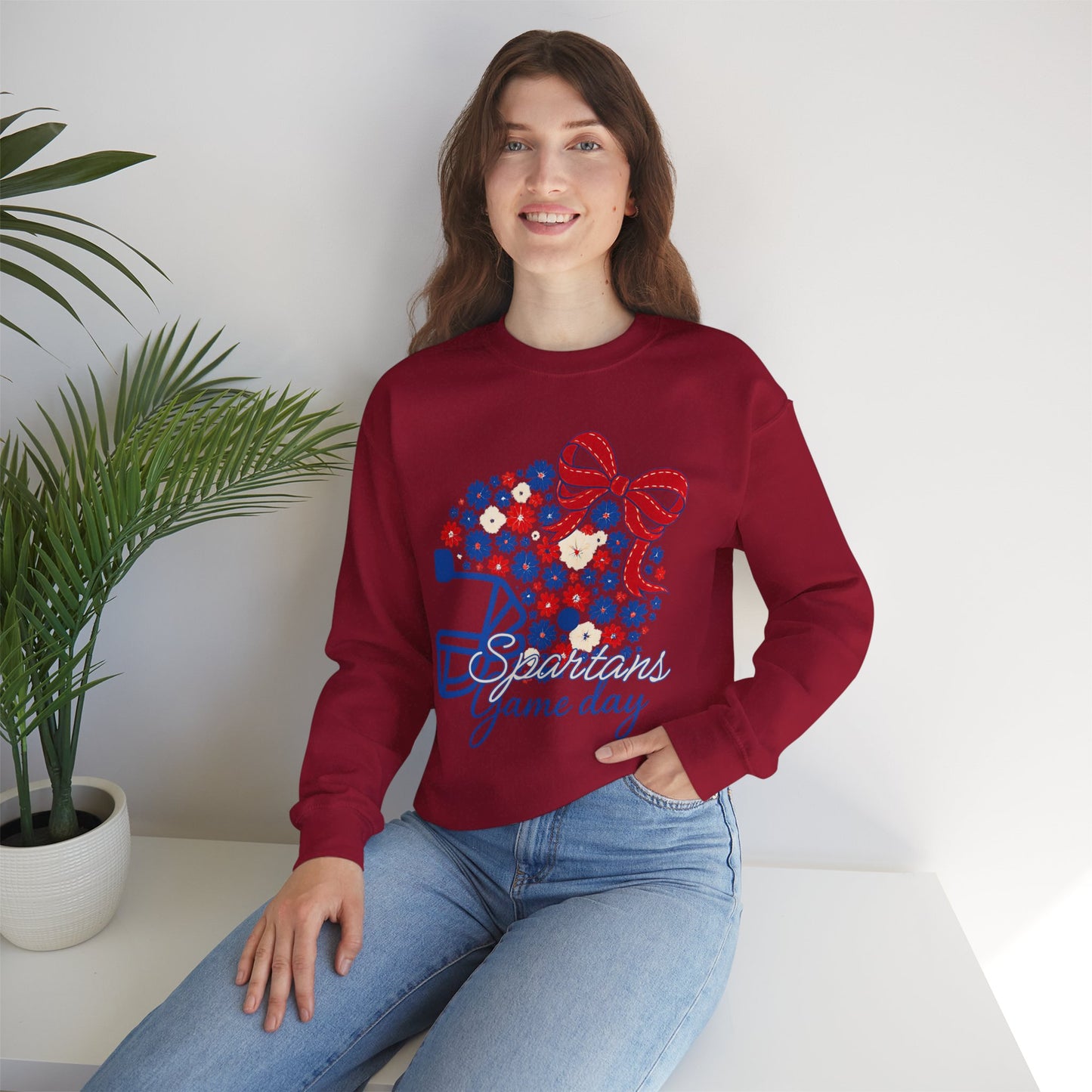 Bixby Spartan Floral Helmet Gameday Gildan Sweatshirt