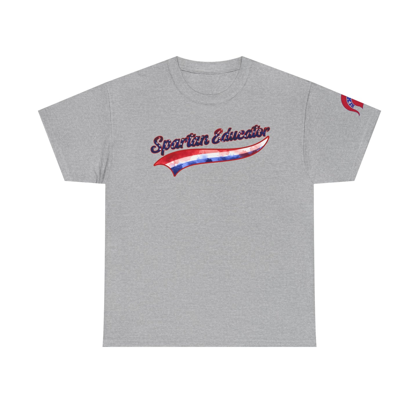 Spartan Educator Patriotic Design Gildan Tee With Sleeve Logo