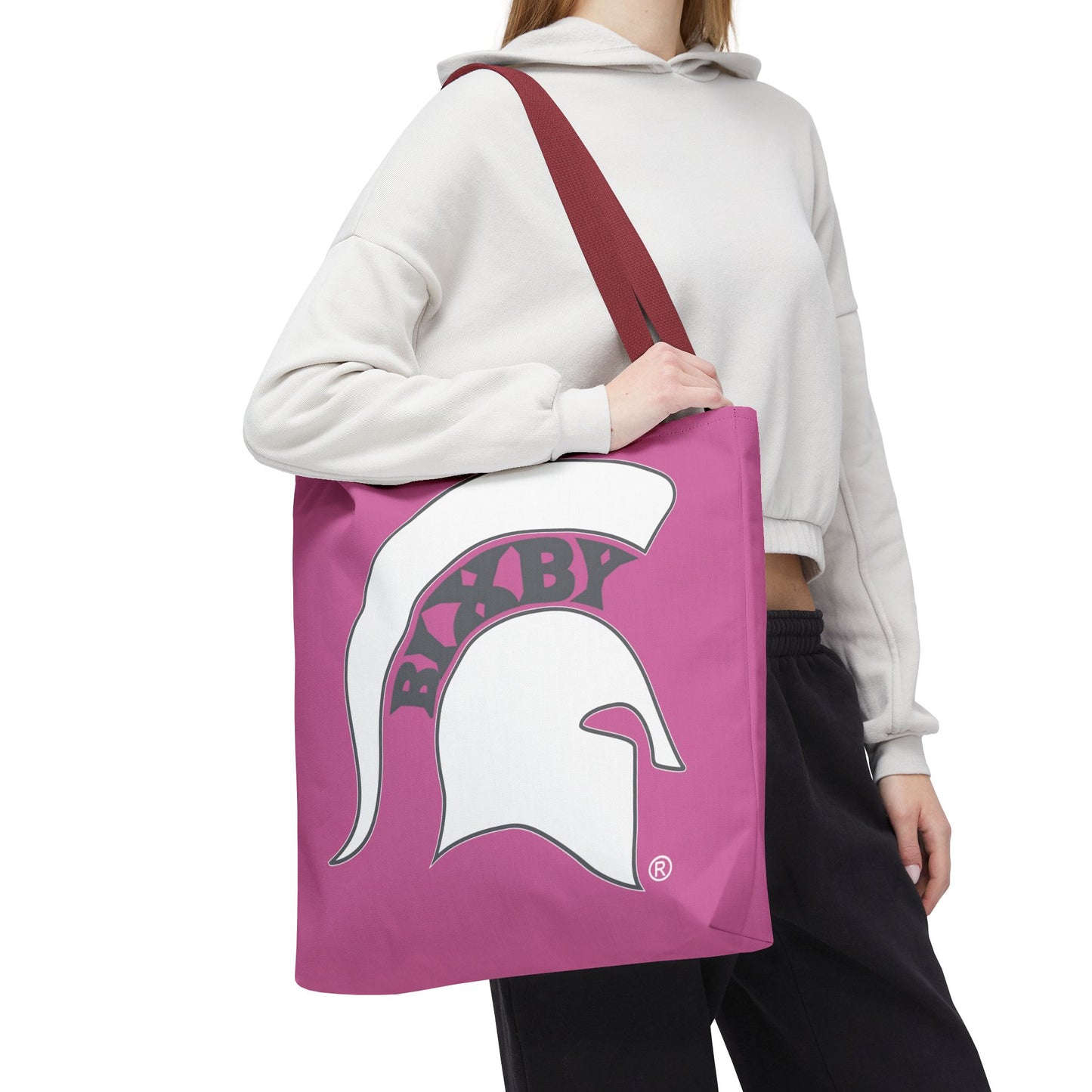 Bixby Spartans White Logo Pink Polyester Tote Bag