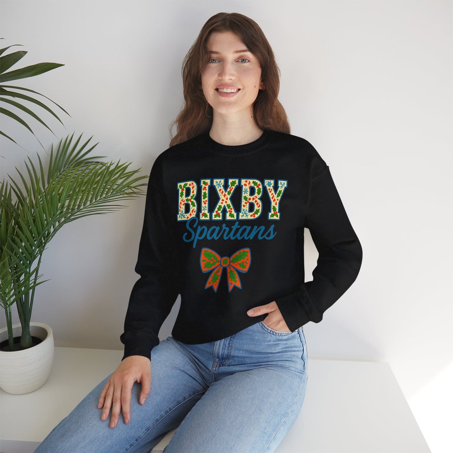 Bixby Spartans Christmas Vibes Gildan Sweatshirt