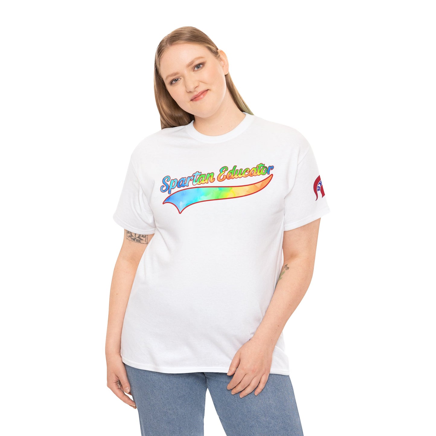 Spartan Educator Tie-Dye Design Gildan Tee With Sleeve Logo
