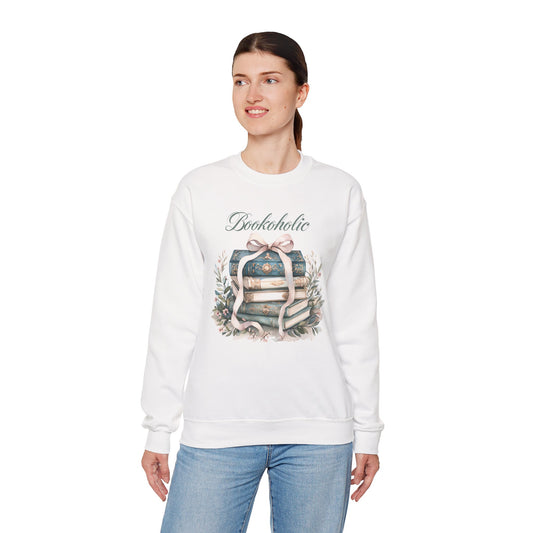 Bookaholic Crewneck Sweatshirt Cozy Vintage Stacked Books Design