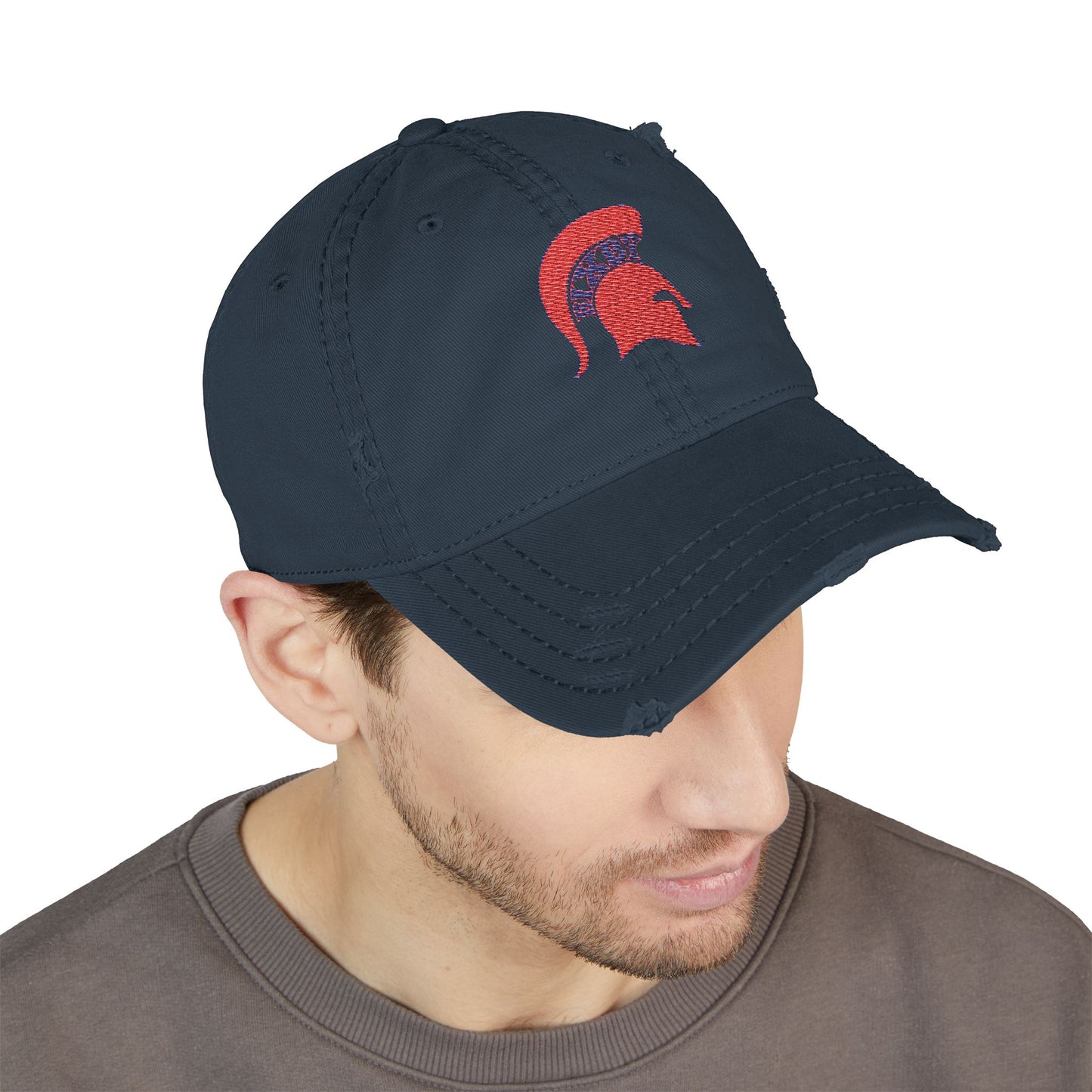 Spartan Red Logo Embroidered Distressed Classic Ballcap