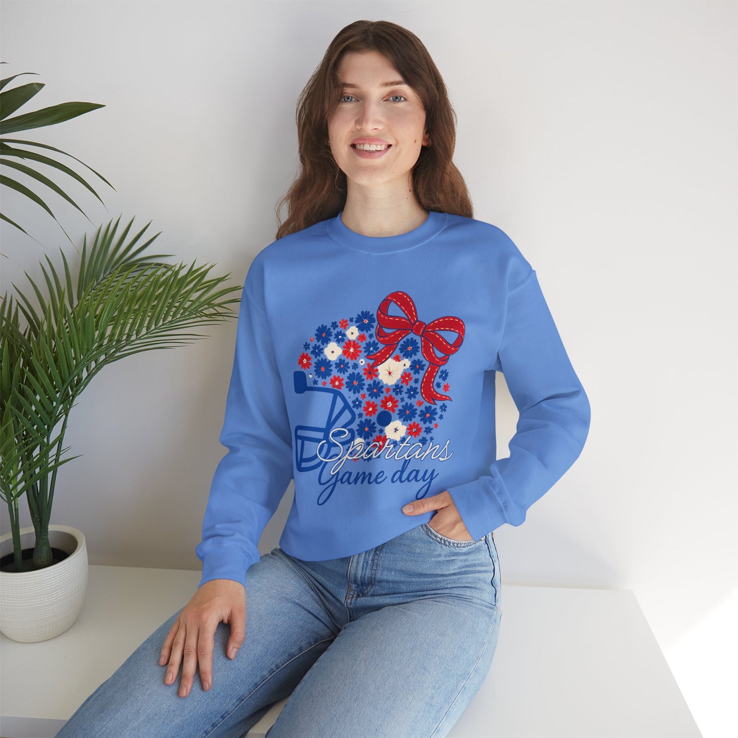 Bixby Spartan Floral Helmet Gameday Gildan Sweatshirt