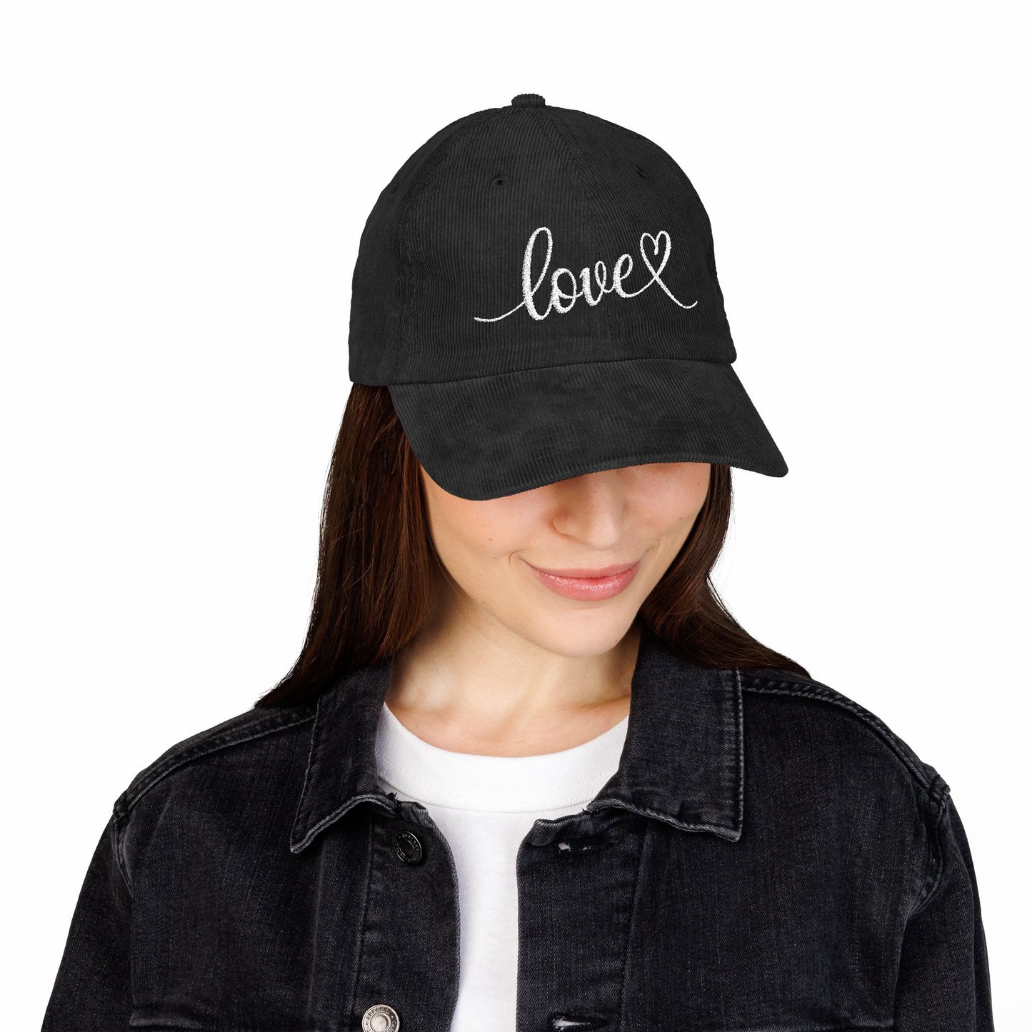 Love Script Embroidered Cap | Corduroy Baseball Hat