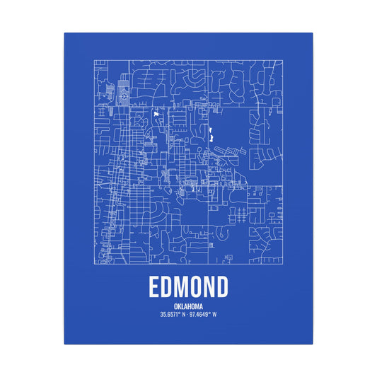 Edmond Street Map Canvas, White on Royal Blue