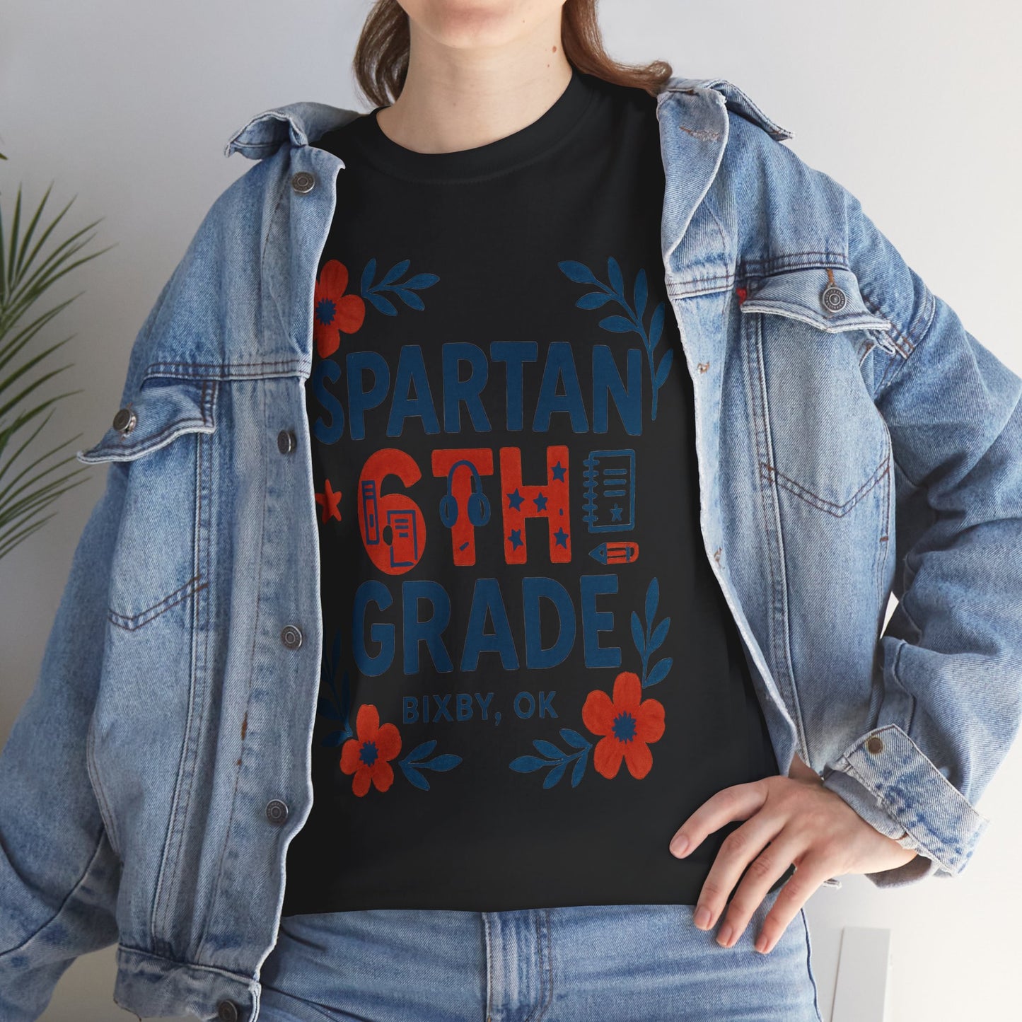 Floral Sixth Grade Spartan Gildan Tee