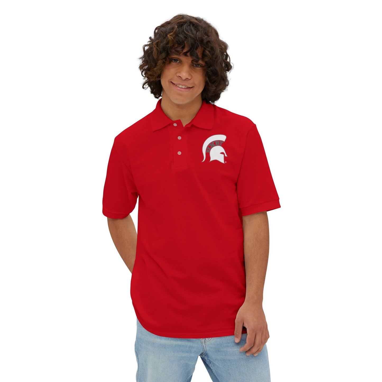 Spartan White Logo Jerzees Polo