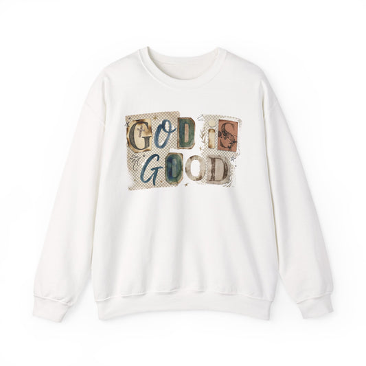 GOD Is Good Collage Letters Sweatshirt | Vintage Patchwork Typography