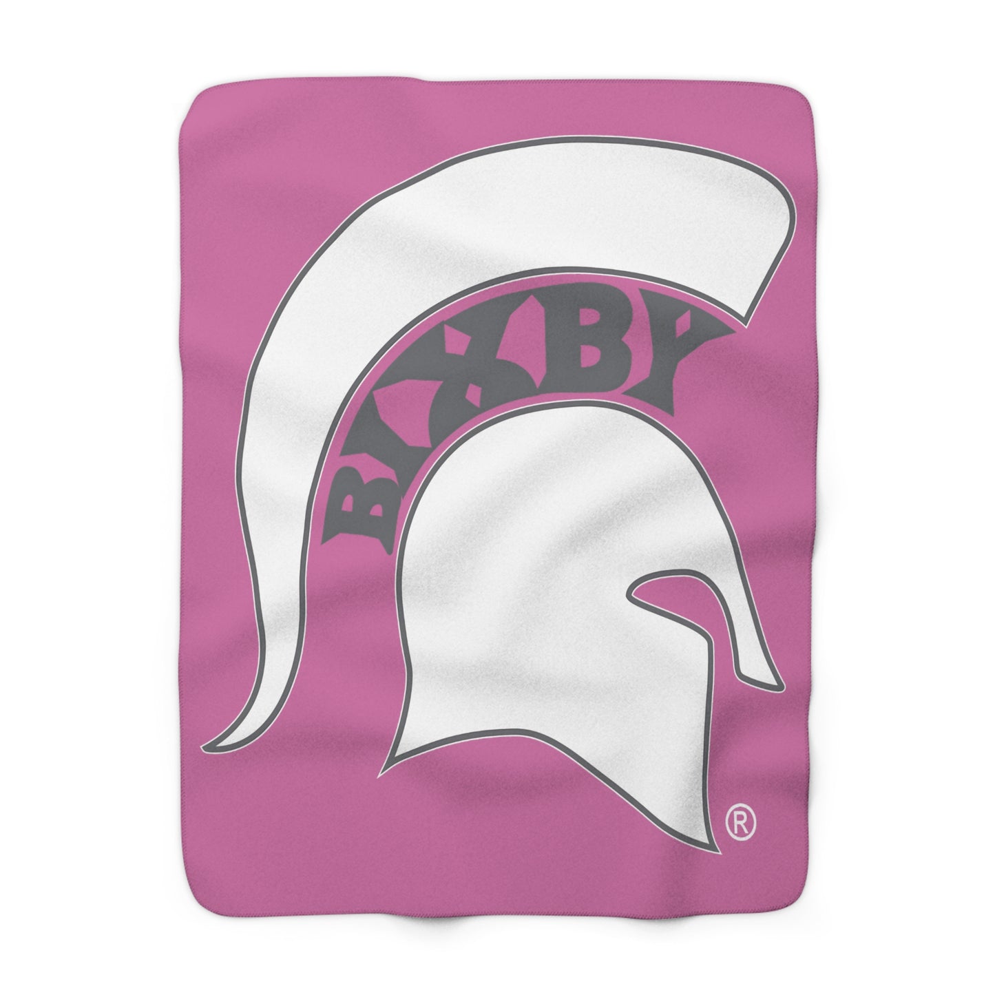 Spartan White Logo Comfy Sherpa Fleece Pink Blanket