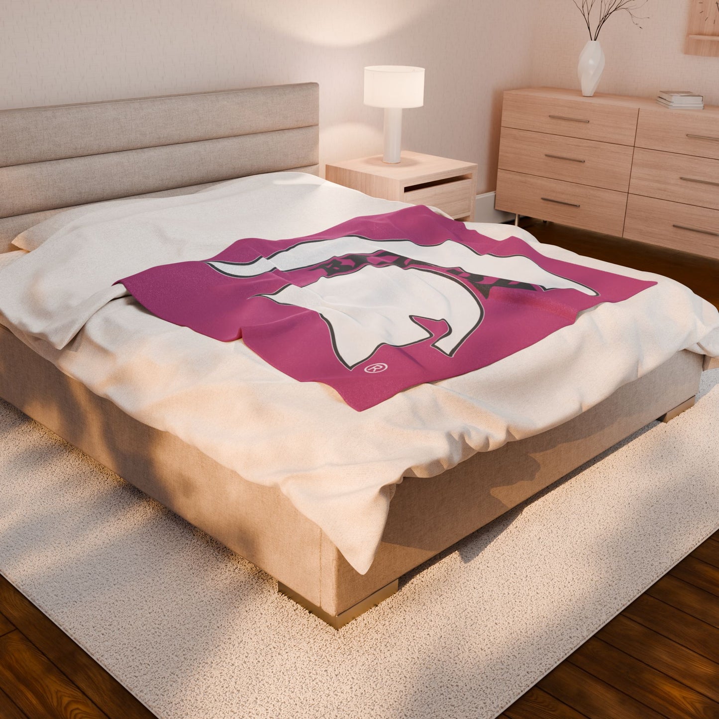 Spartan White Logo Velveteen Plush Pink Blanket
