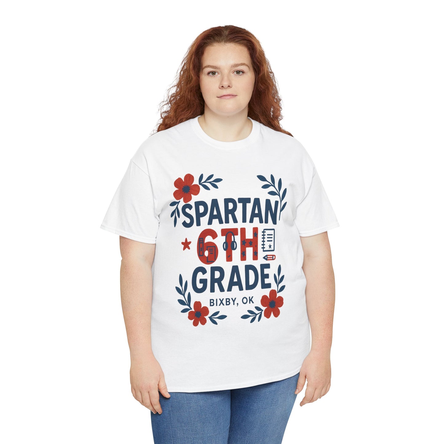 Floral Sixth Grade Spartan Gildan Tee