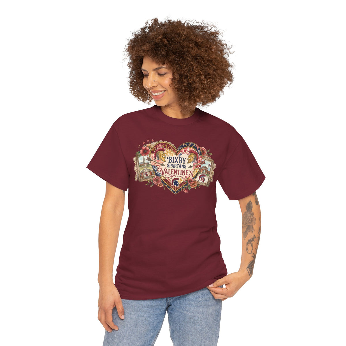 Bixby Spartans Valentine's Vintage Heart Gildan Tee