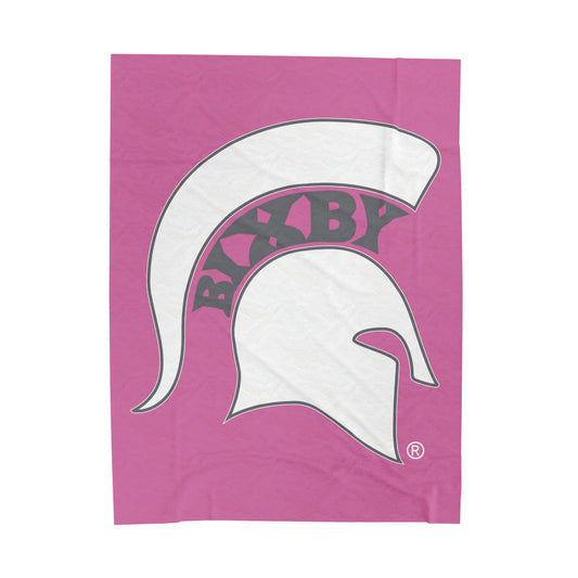 Spartan White Logo Velveteen Plush Pink Blanket