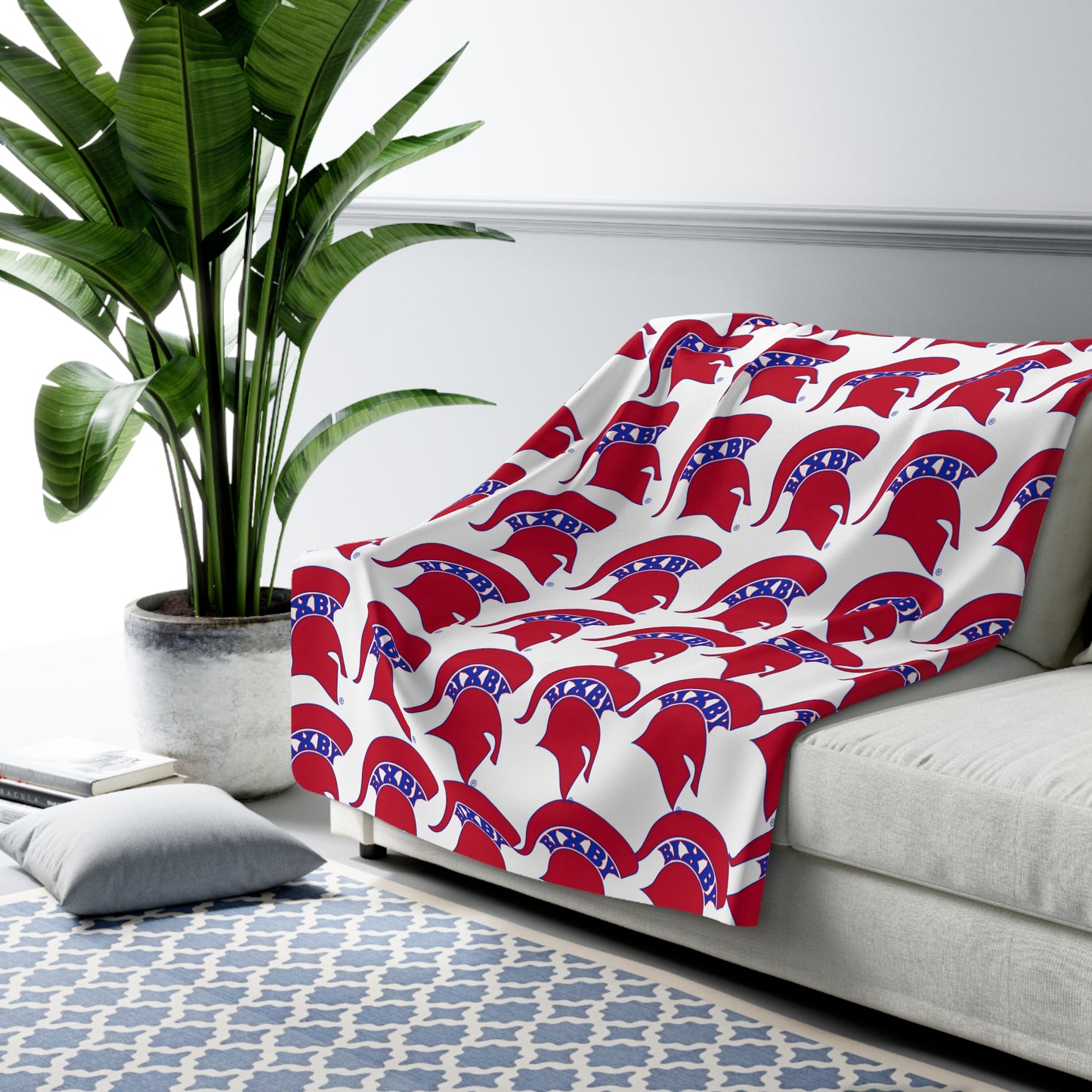 Spartan Red Small Pattern Logo Comfy Sherpa Fleece Blanket