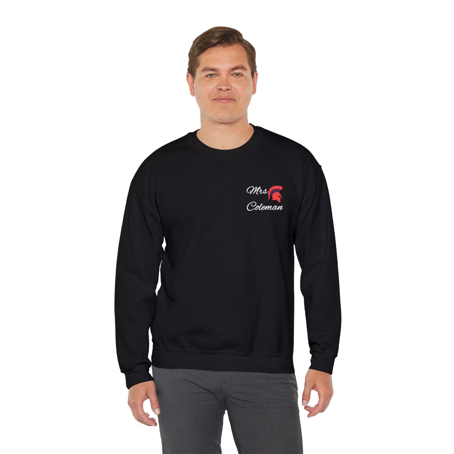Personalized Spartan Helmet Embroidered White Lettering Gildan Sweatshirt