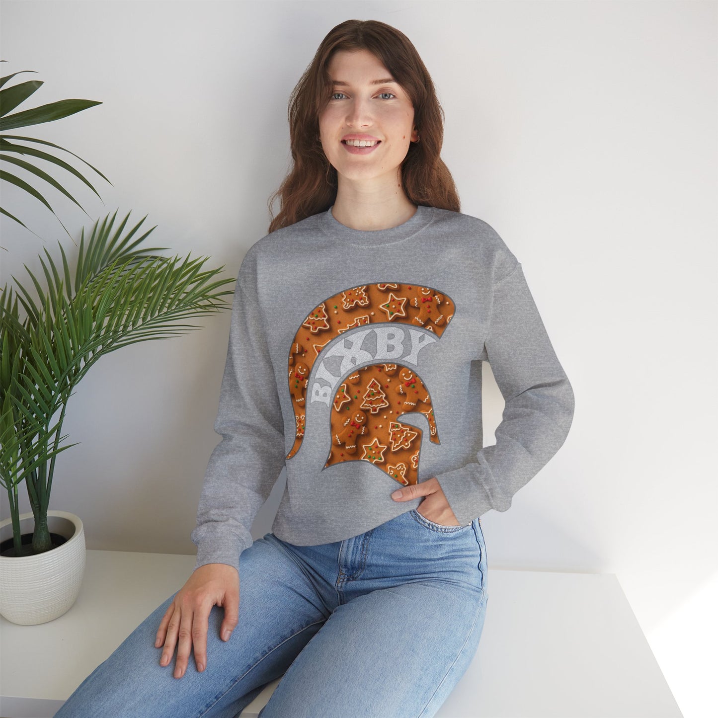 Bixby Spartan Gingerbread Helmet Gildan Sweatshirt