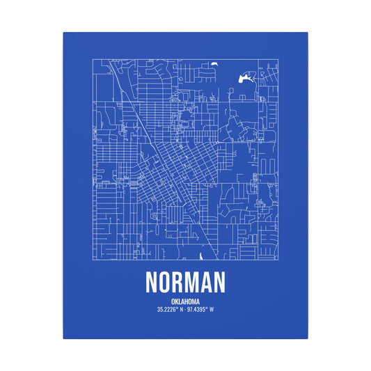 Norman Street Map Canvas, White on Royal Blue