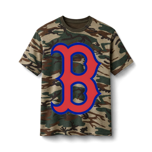 Bixby Spartans Camo Cotton With Bold Red 'B' Logo Tee