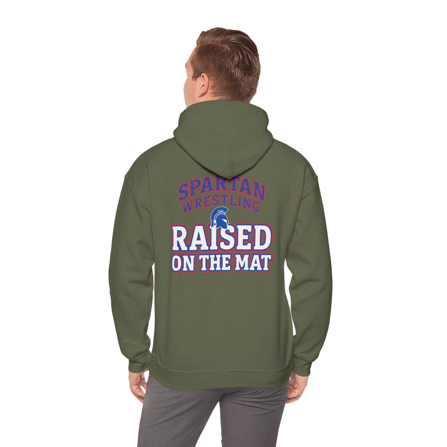Raised On The Mat Spartan Wrestling Gildan Hoodie