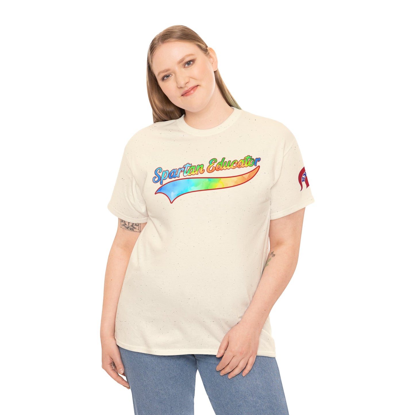 Spartan Educator Tie-Dye Design Gildan Tee With Sleeve Logo