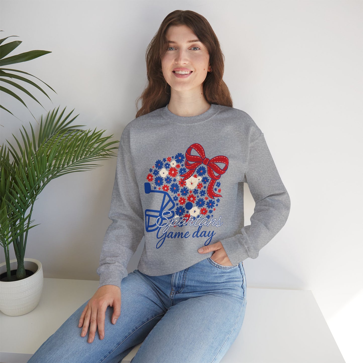 Bixby Spartan Floral Helmet Gameday Gildan Sweatshirt
