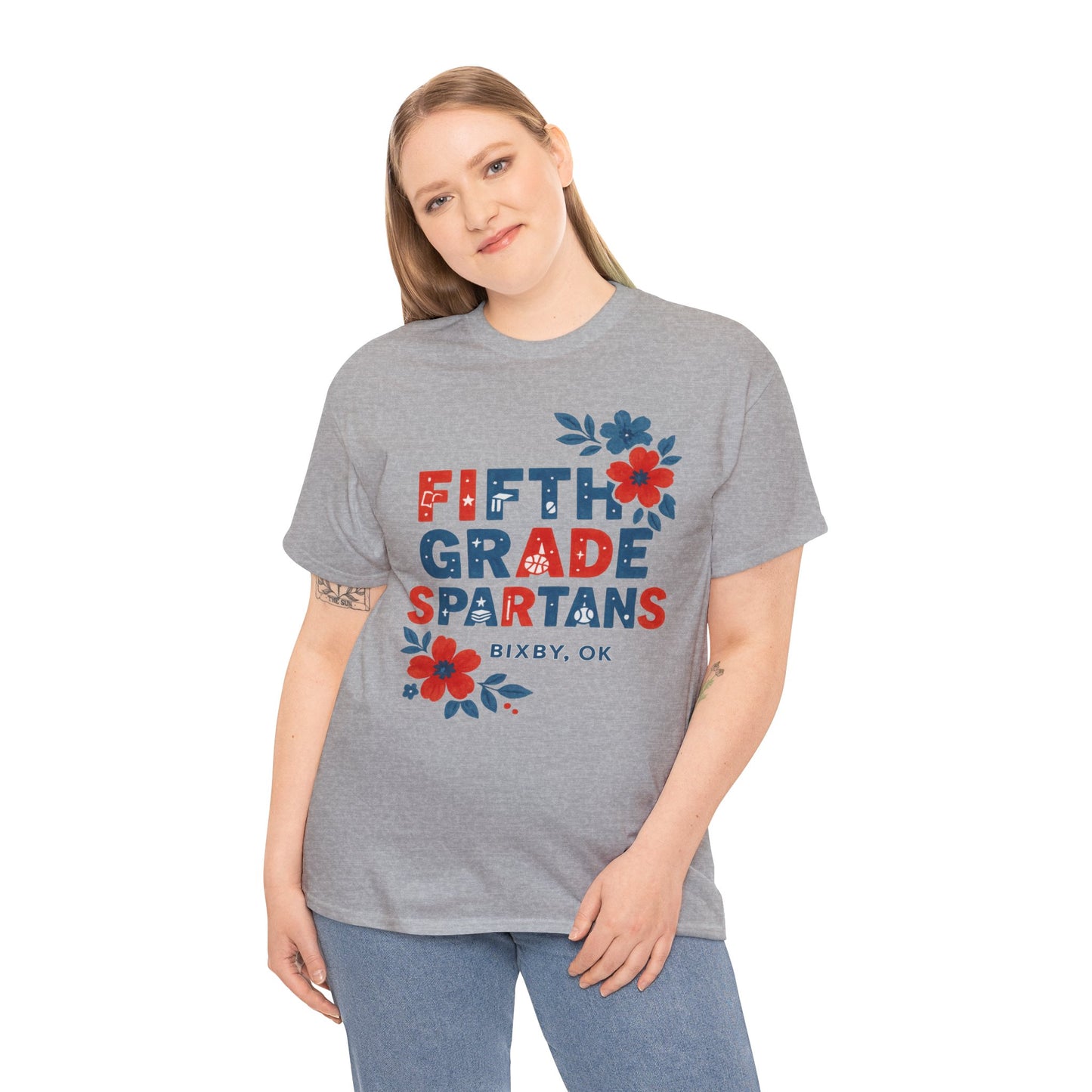 Floral Fifth Grade Spartan Gildan Tee