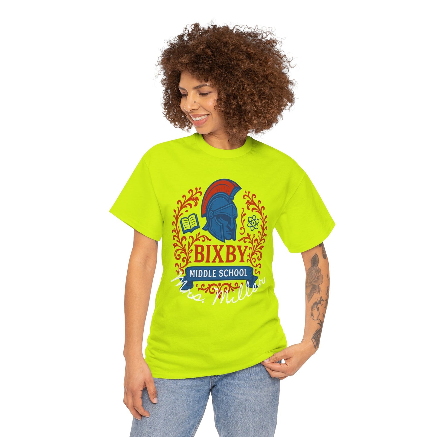 Floral Personalized Bixby Middle School Spartan Gildan Tee